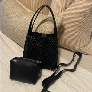 Moda Luxe Black Woven Shoulder Bag Set
